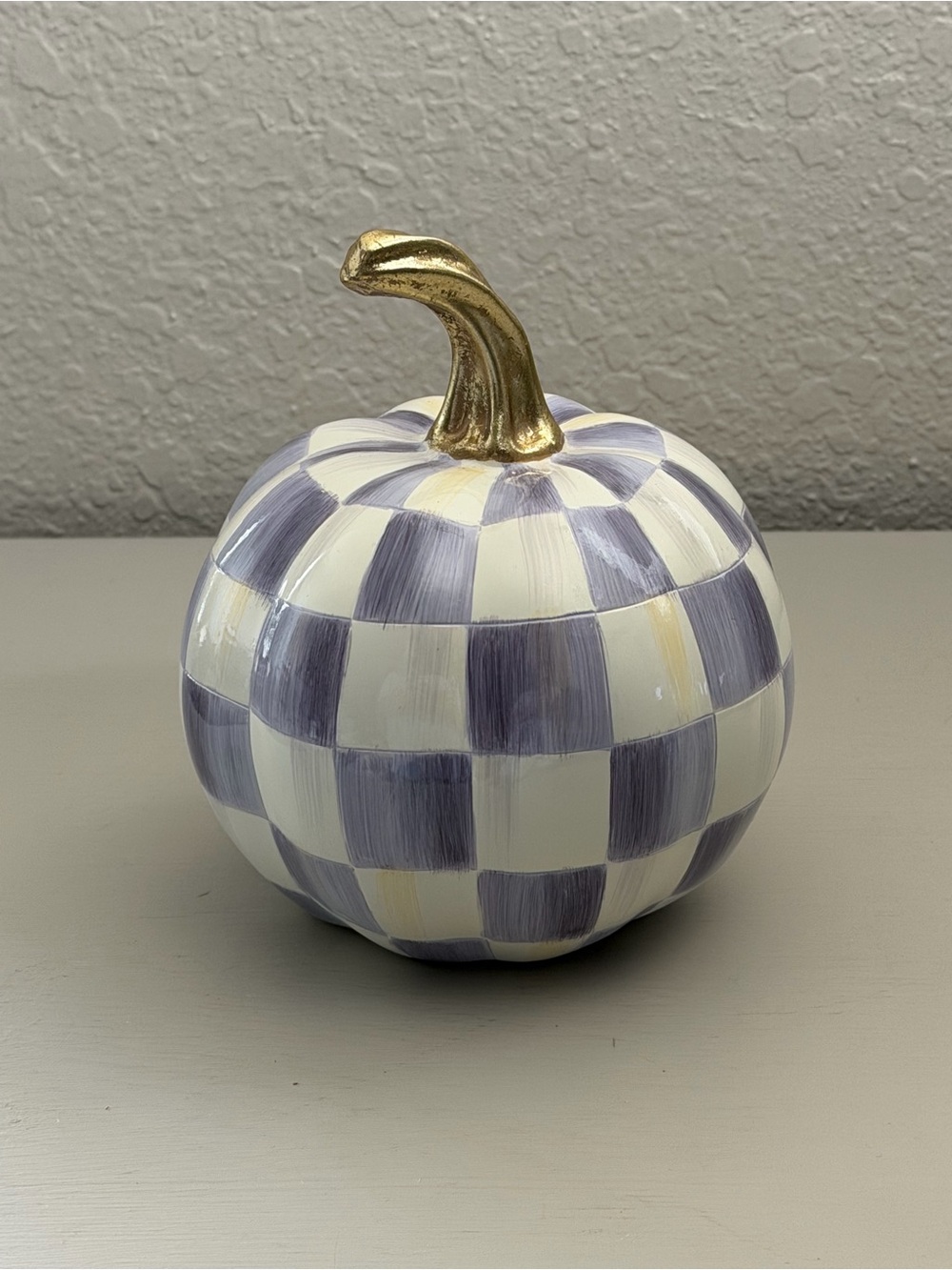 Mackenzie Childs Violet Check Mini Pumpkin Resin Gold 6 inch Fall Decor